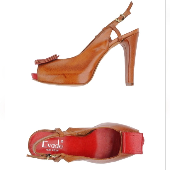 Evado Shoes - EVADO brown and red leather open toe high heels platform sandals 38